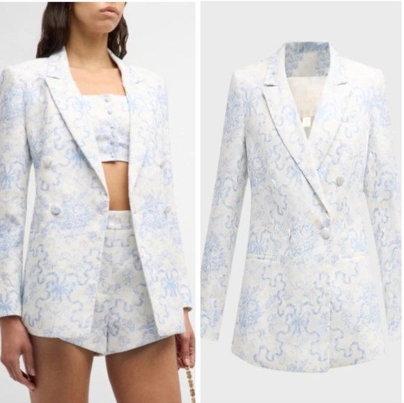 New LoveShackFancy Lumine Linen Blissful Blue Double-Breasted Jacket Size 2 NWT - Picture 5 of 12